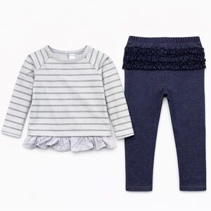 Old Navy Baby Girl Outfit 18–24M Glitter Stripe Top Ruffle Bum Leggings